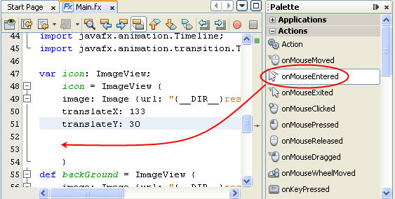 Descripción: onMouseEntered element to drag from Palette to Source Editor